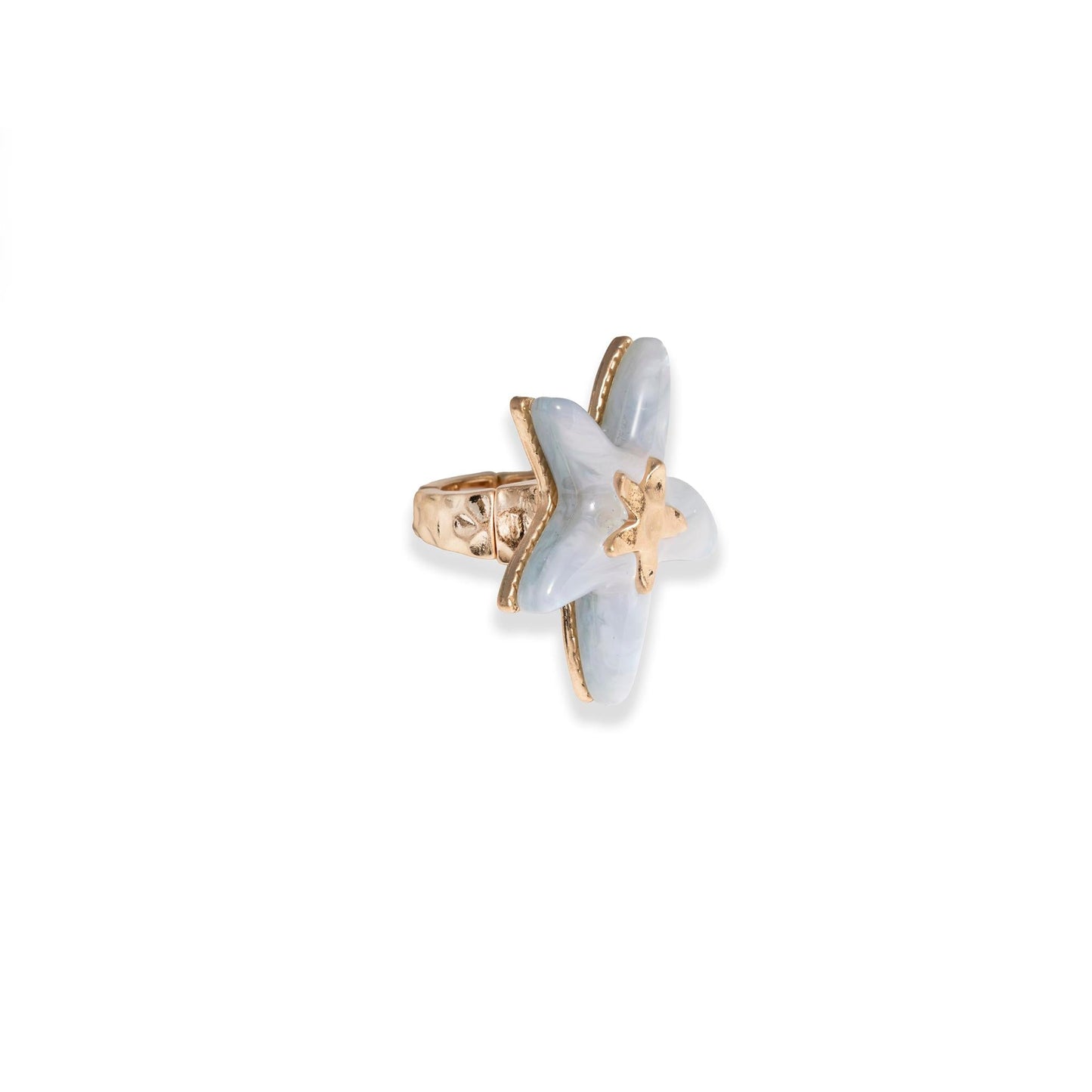Anello in metallo elastico con stella marina in acrilico celeste - Mya Accessories
