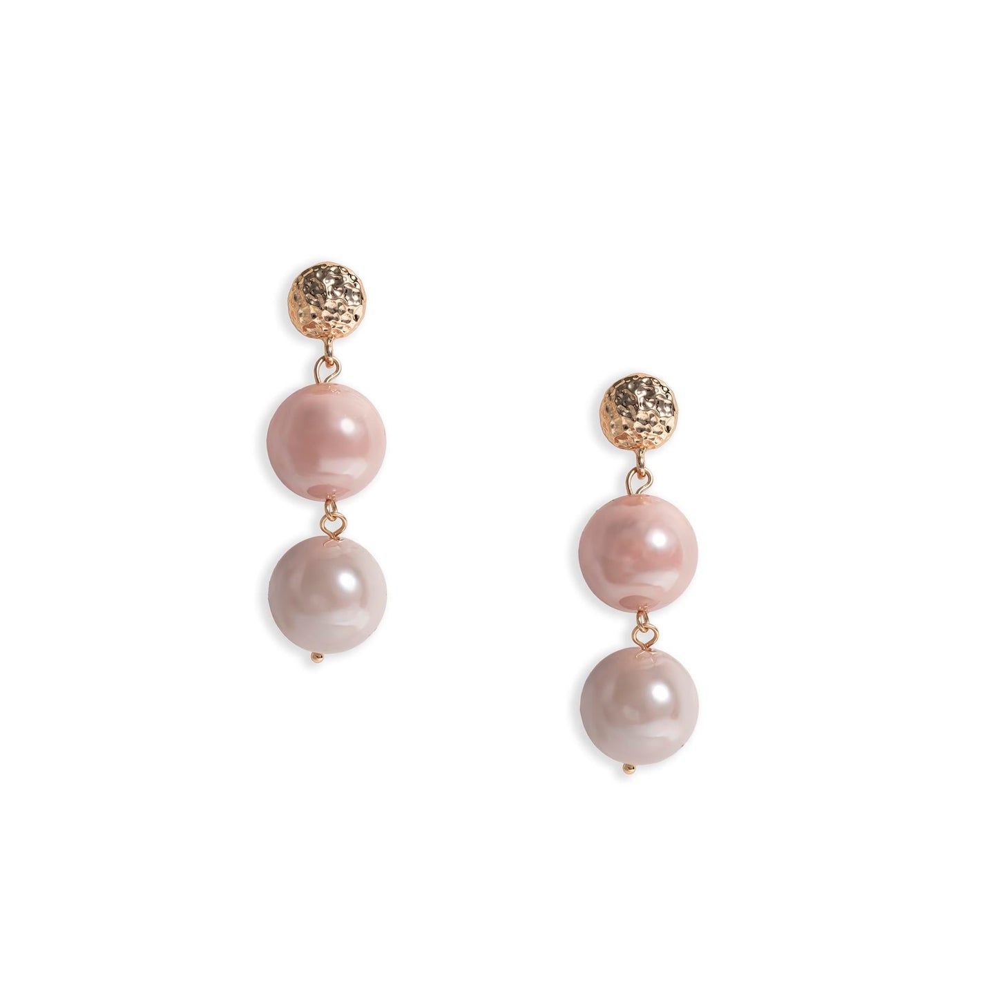 Orecchini pendenti con due sfere in acrilico lucido rosa e bianco - Mya Accessories