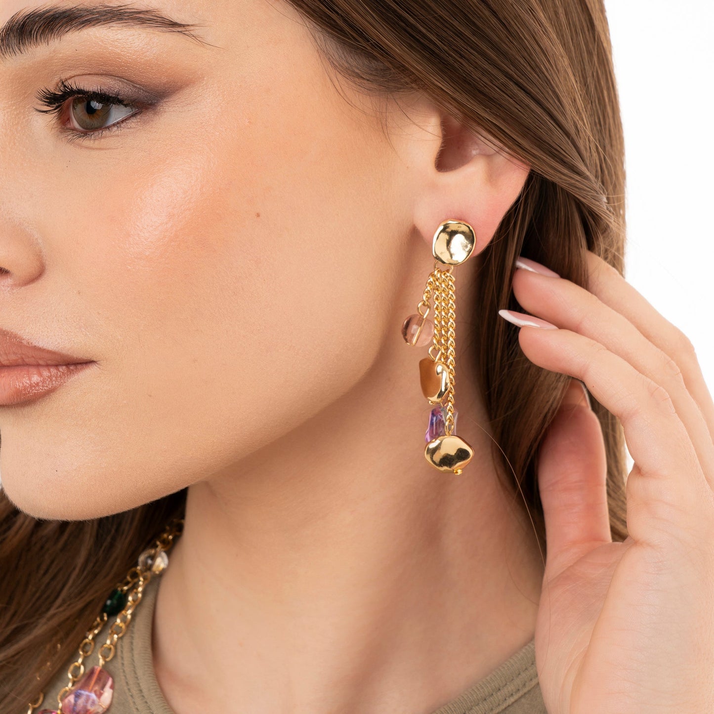 Orecchini pendenti a catena con pietre in acrilico multi - Mya Accessories