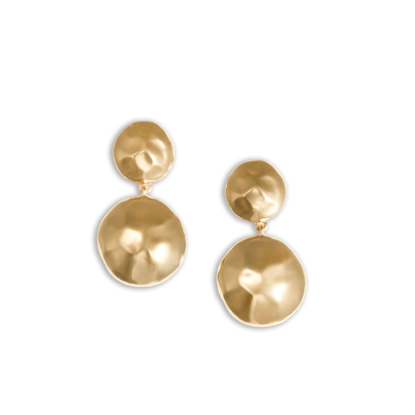 Orecchini pendenti con doppia sfera in metallo martellata - Mya Accessories