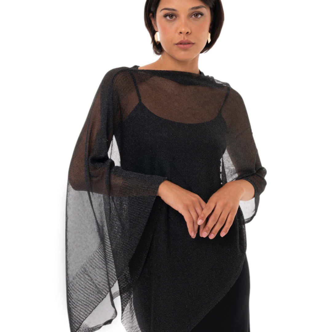 Poncho in filo trasparente nero