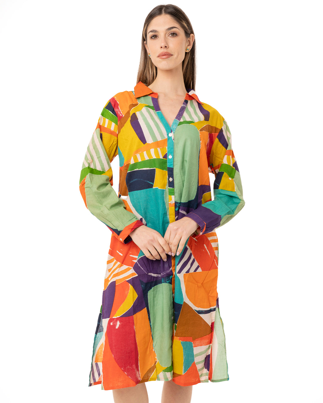 Vestito a camicia con stampa multicolore