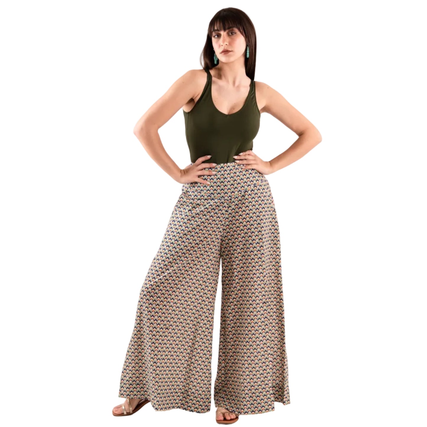 Pantalone in cotone con stampa geometrica multicolore