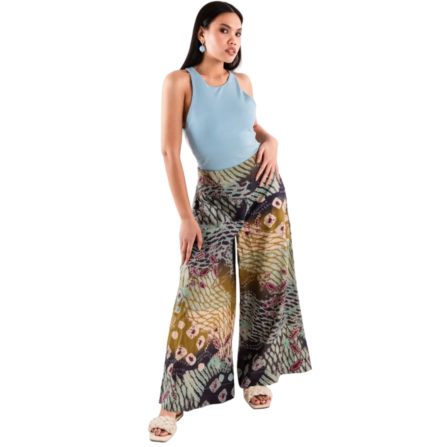 Pantalone in cotone con fantasia multicolore