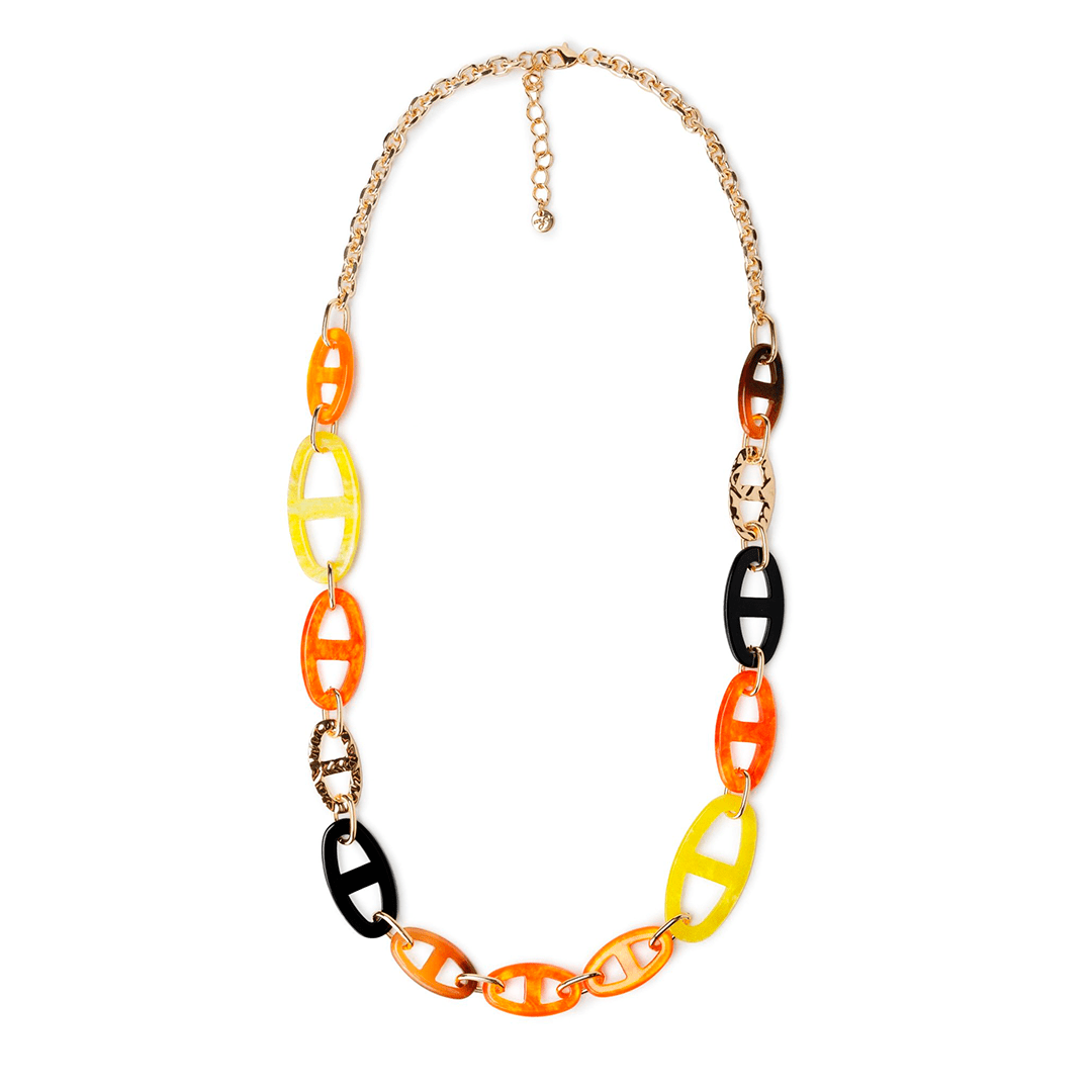 Collana lunga in metallo con inserti in acrilico arancio e gialli - Mya Accessories