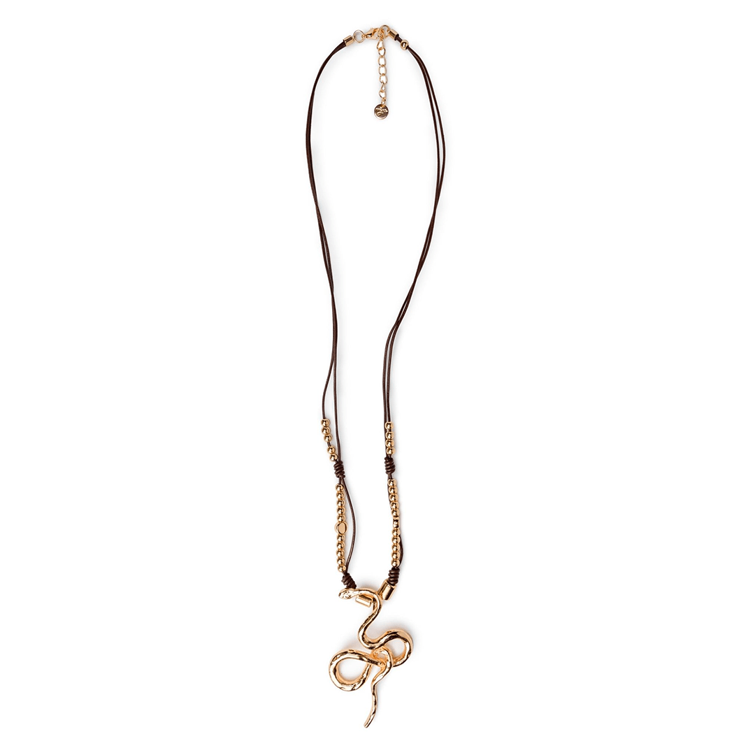 Collana lunga con laccio in cuoio con pendente a serpente - Mya Accessories