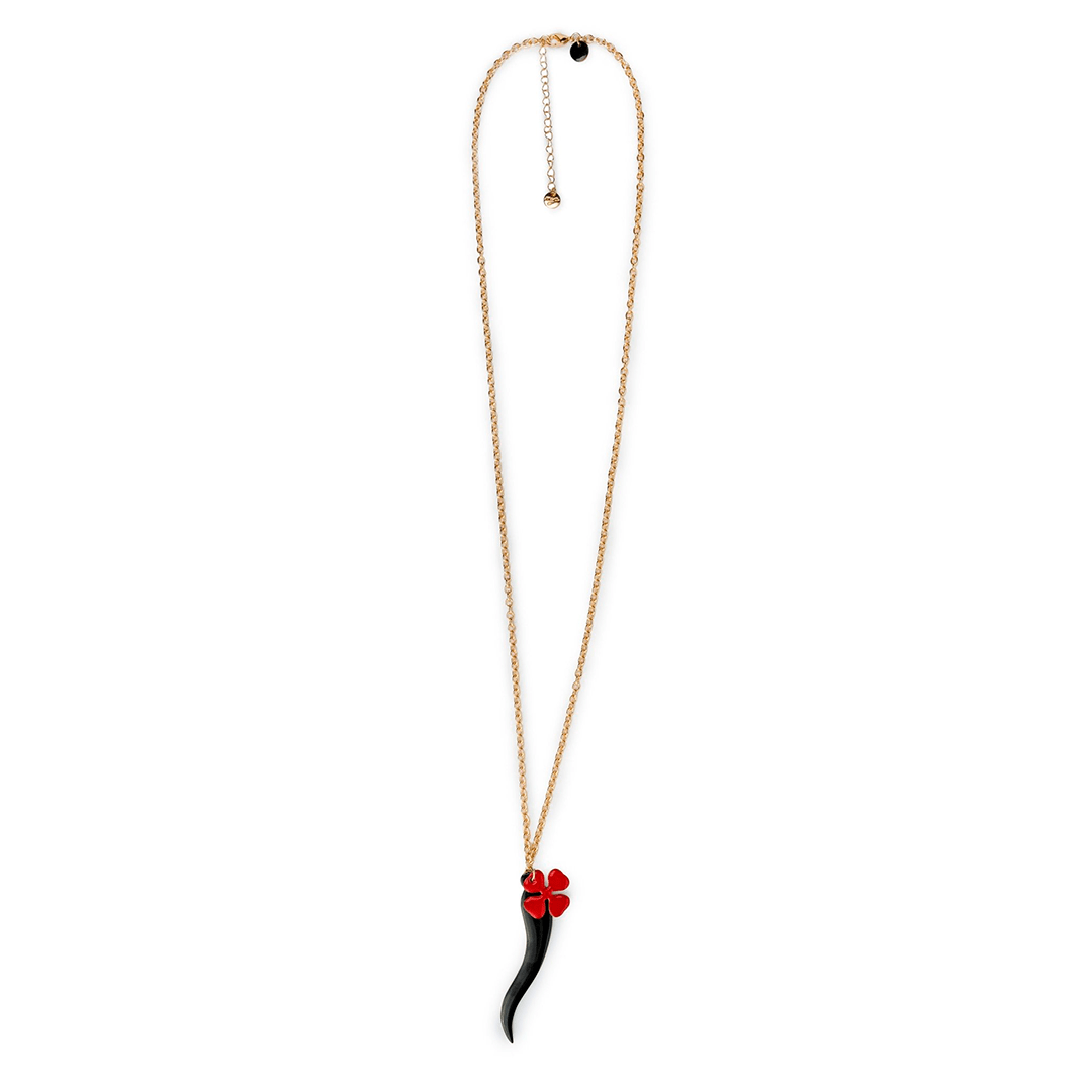 Collana lunga con pendente a corno smaltato nero - Mya Accessories