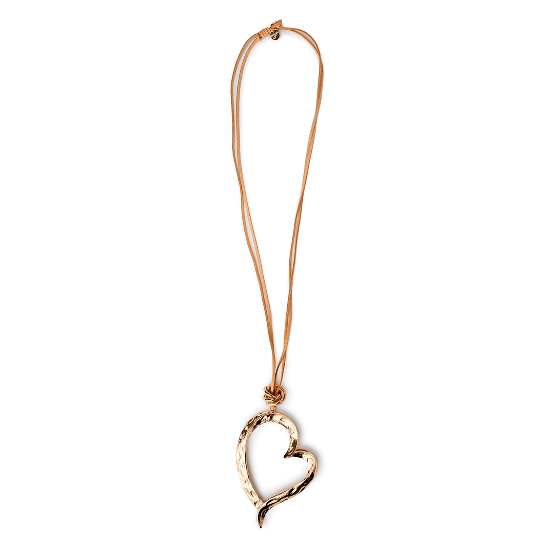 Collana lunga con laccio in cuoio beige con cuore - Mya Accessories