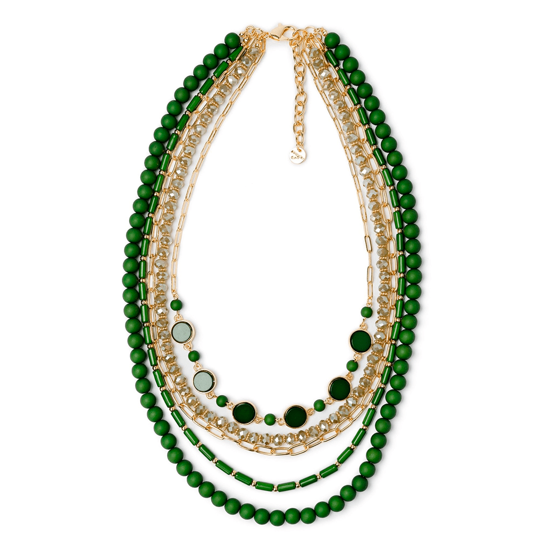 Collana multilinee in vetro e resina verde - Mya Accessories