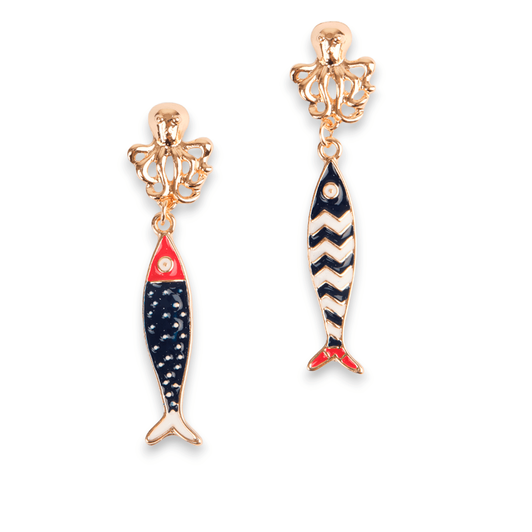 Orecchini polipetti con pesci blu - rossi - Mya Accessories