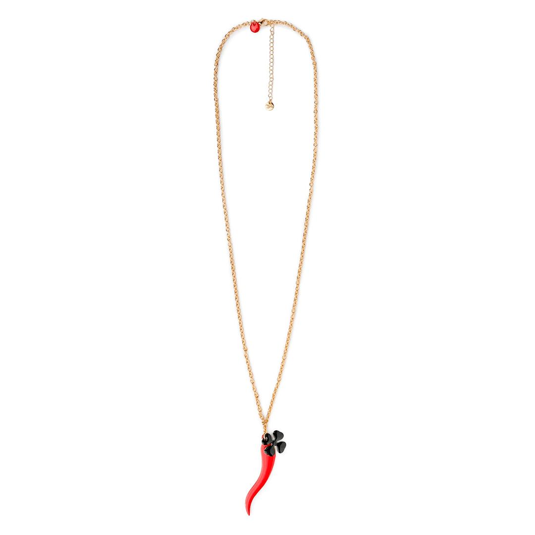 Collana lunga con pendente a corno smaltato rosso - Mya Accessories