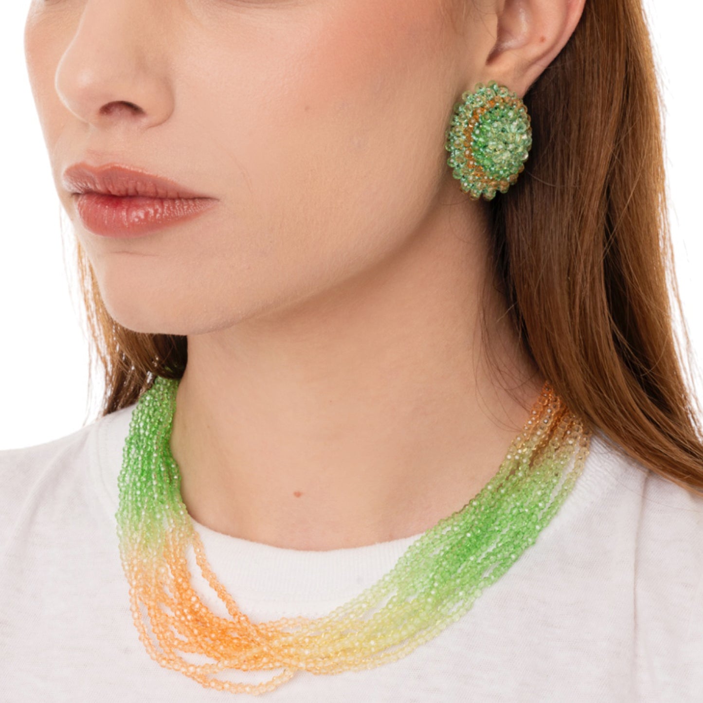 Collana girocollo multi filo di pietre in vetro multicolore