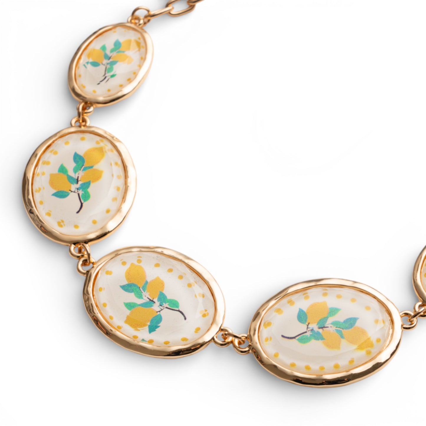 Collana girocollo a catena con inserti ovali in resina con design limoni