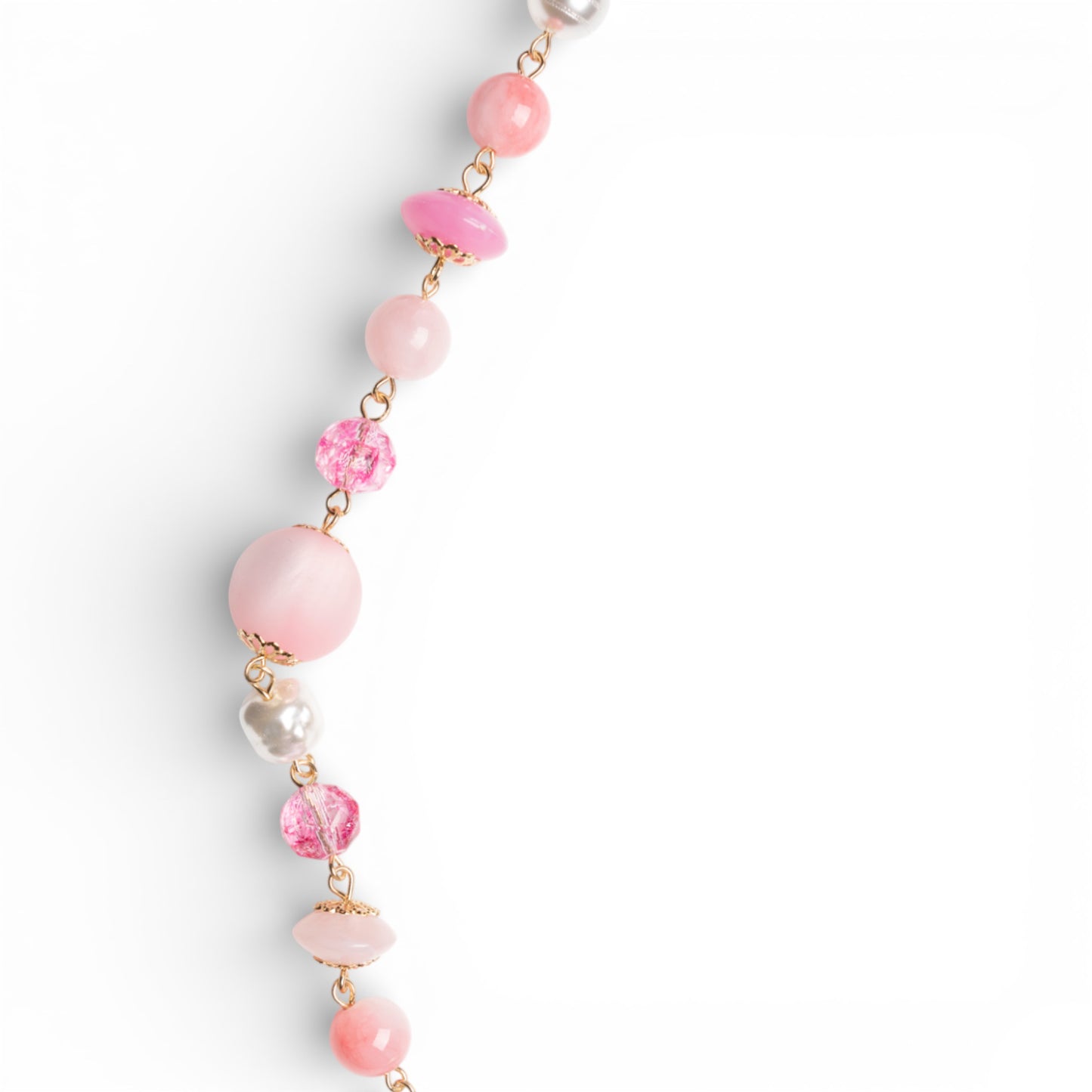 Collana lunga con pietre dure e vetro tono rosa