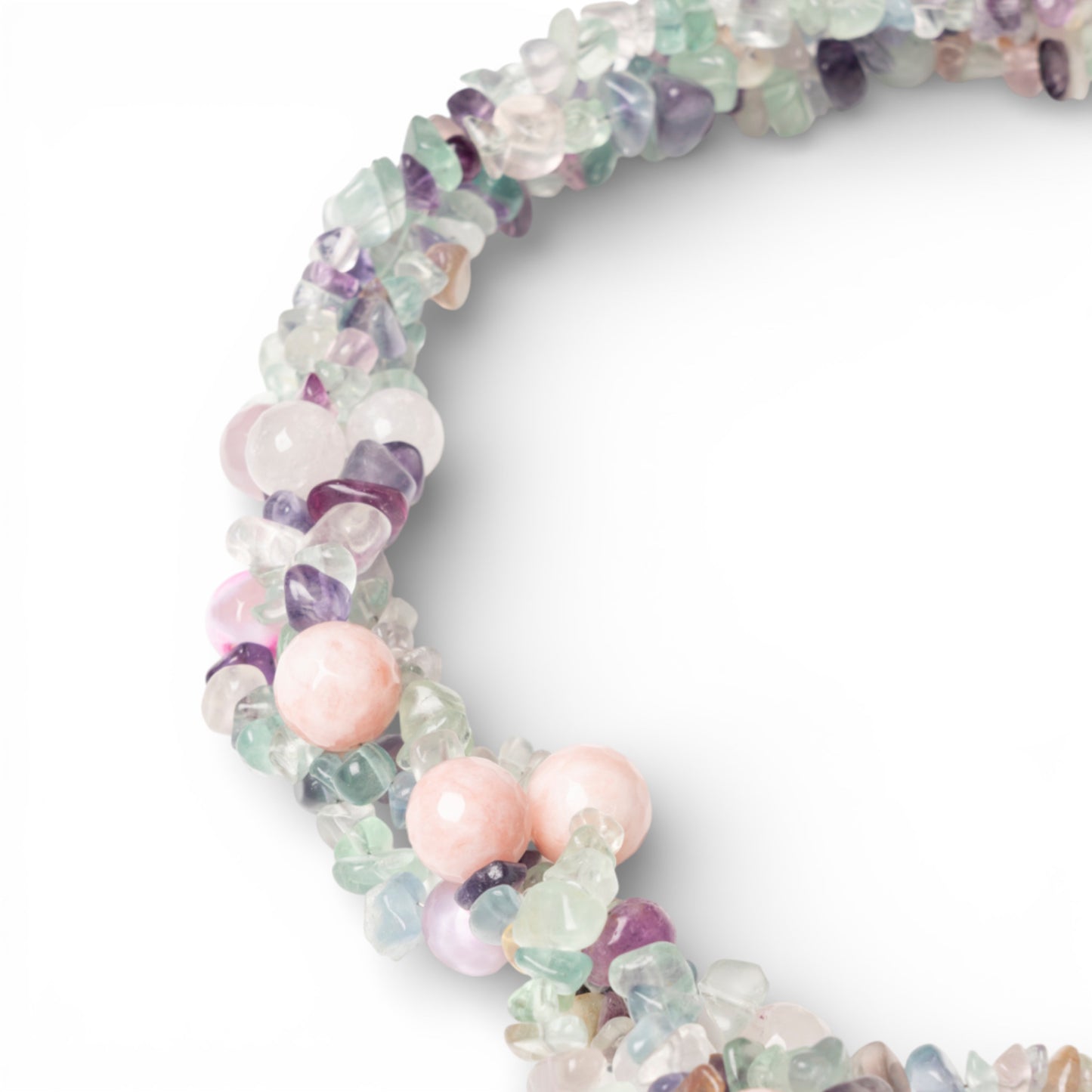 Collana girocollo con intreccio di pietre dure grigie e rosa