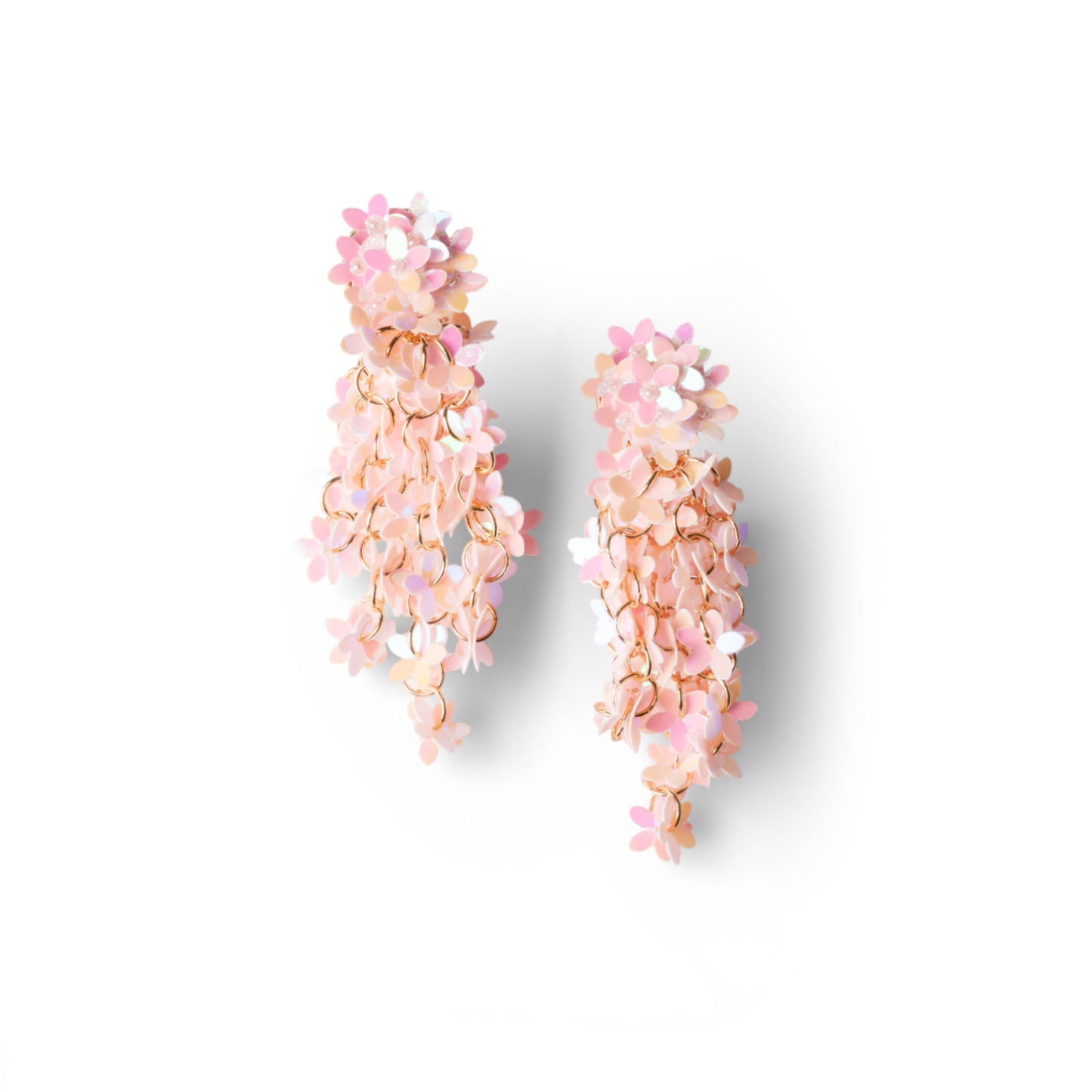 Orecchini pendenti a cascata di fiorellini tono rosa