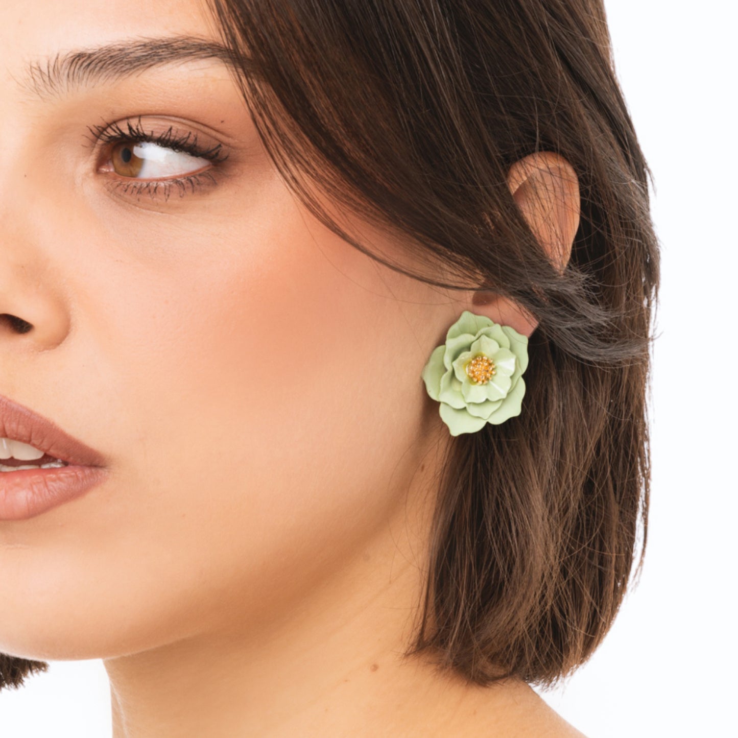 Orecchini a clip in metallo con design a rosa verde