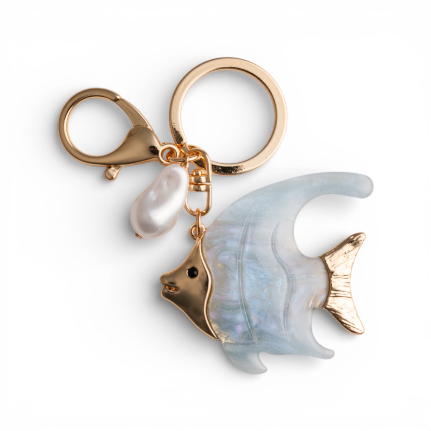 Portachiavi in metallo con pendente pesciolino tropicale in acrilico