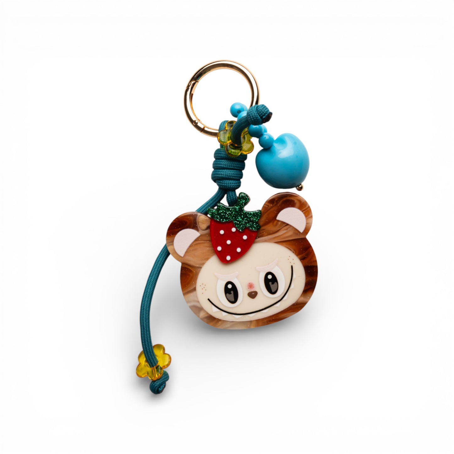 Portachiavi in corda azzurra con orsetto in acrilico