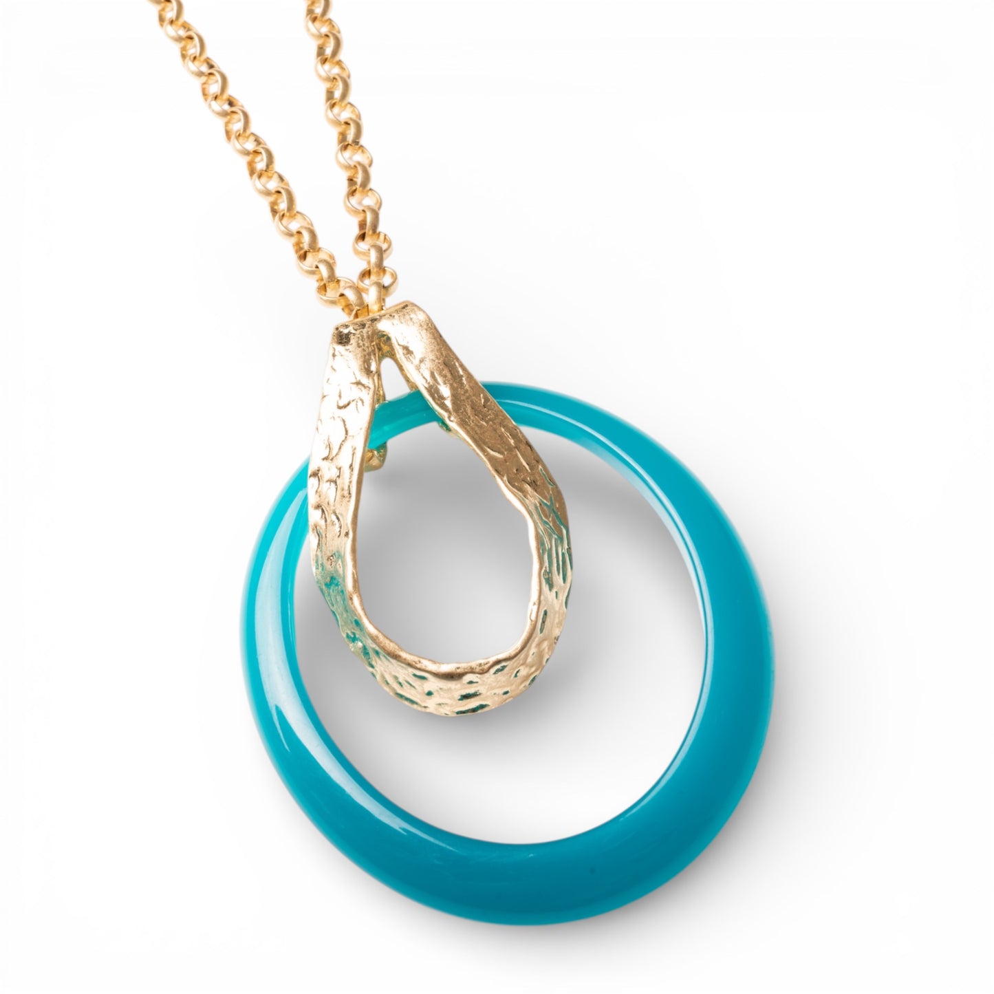 Collana lunga a catena antichizzata con pendente circolare blu