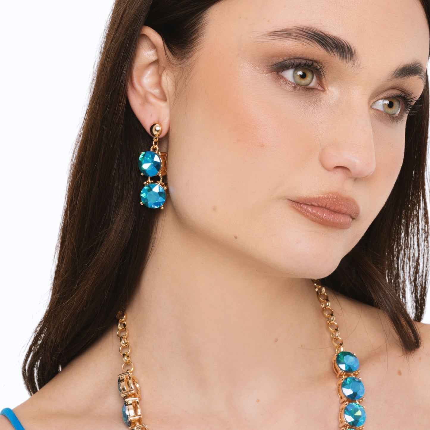 Orecchini pendenti con pietre in vetro blu