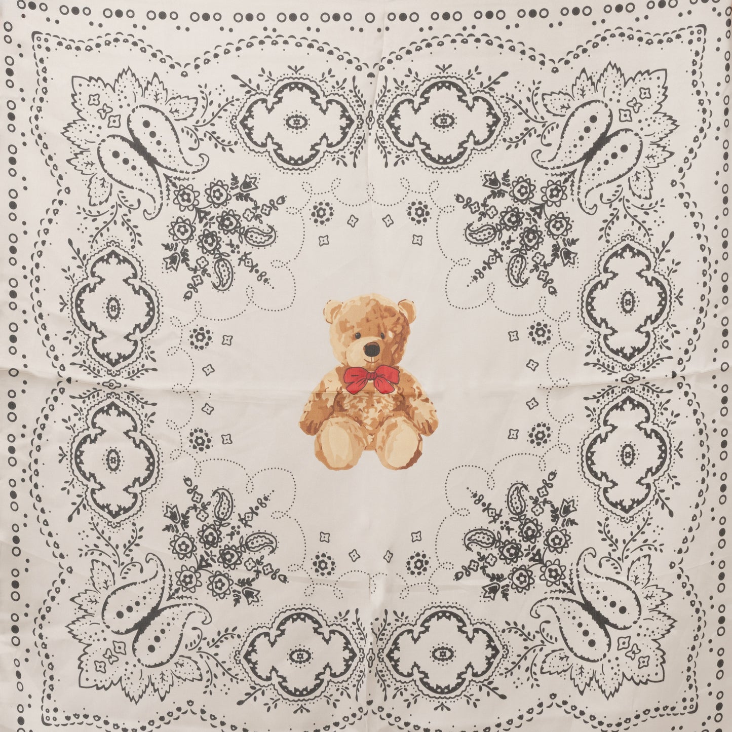 Foulard in seta tortora con stampa ad orsacchiotto