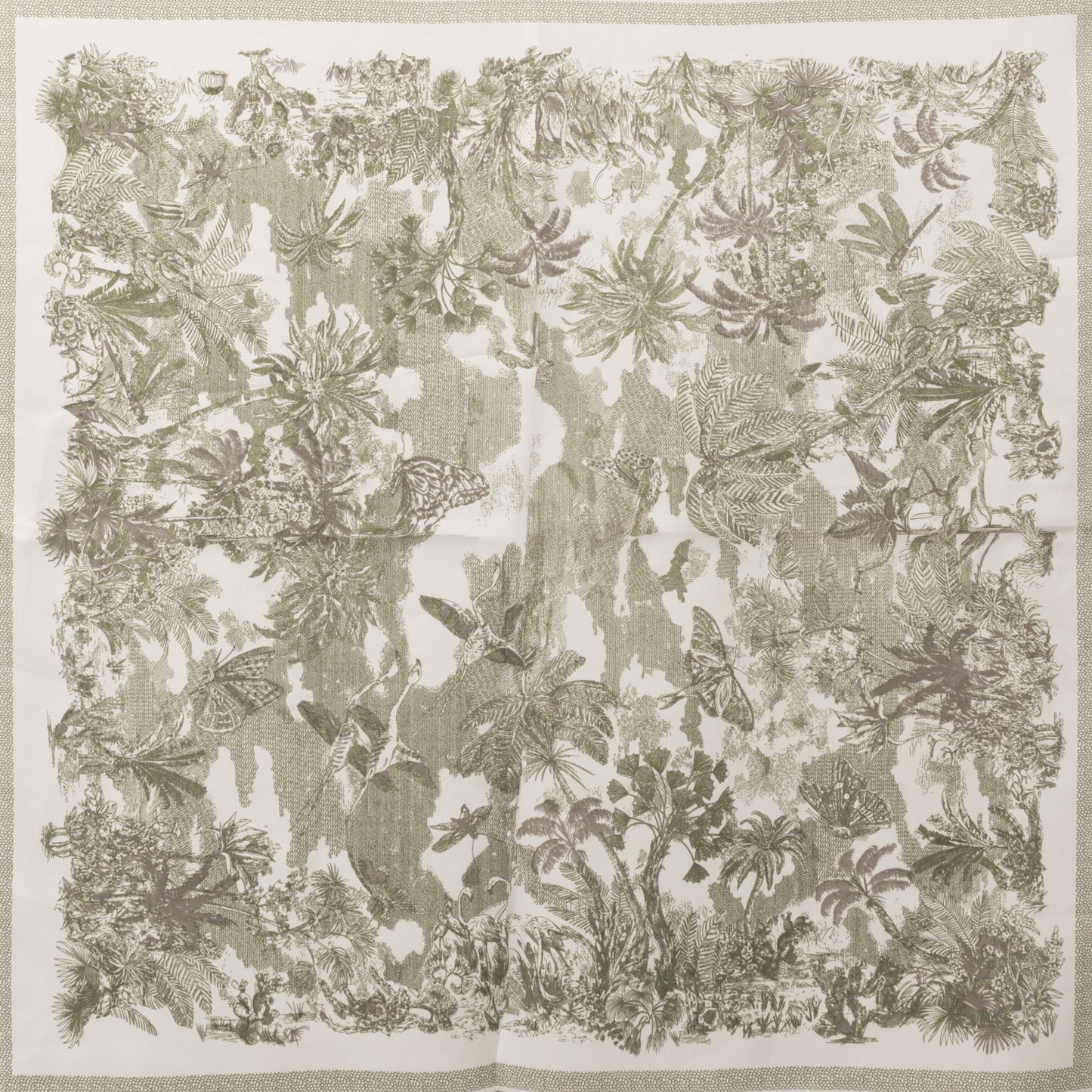 Foulard in seta con stampa foresta tono verde militare