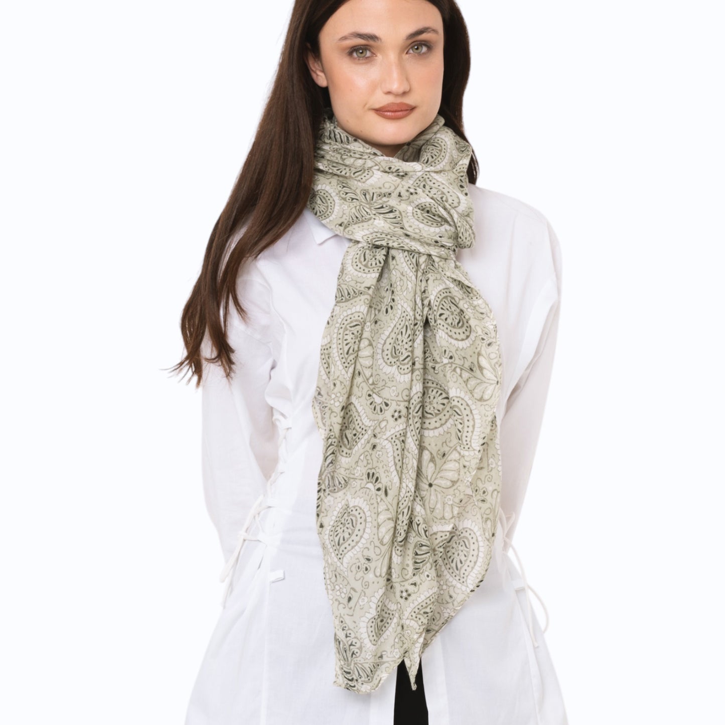 Sciarpa in cotone con stampa tono verde militare