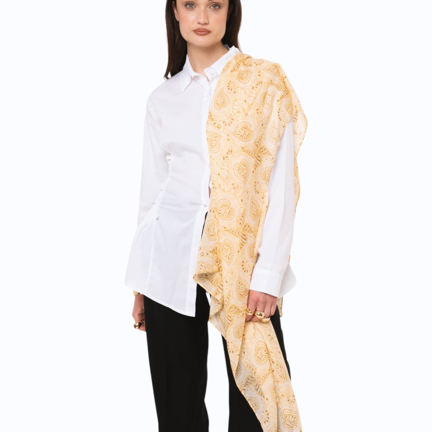 Sciarpa in cotone con stampa tono giallo