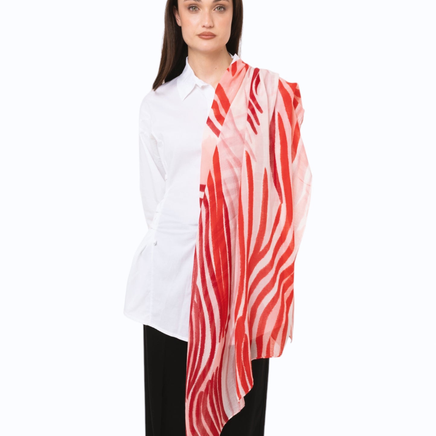 Sciarpa in cotone bianca con stampa tono rosso
