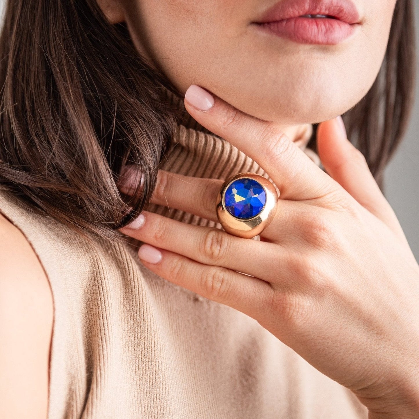 Anello elastico con pietra in vetro viola - Mya Accessories