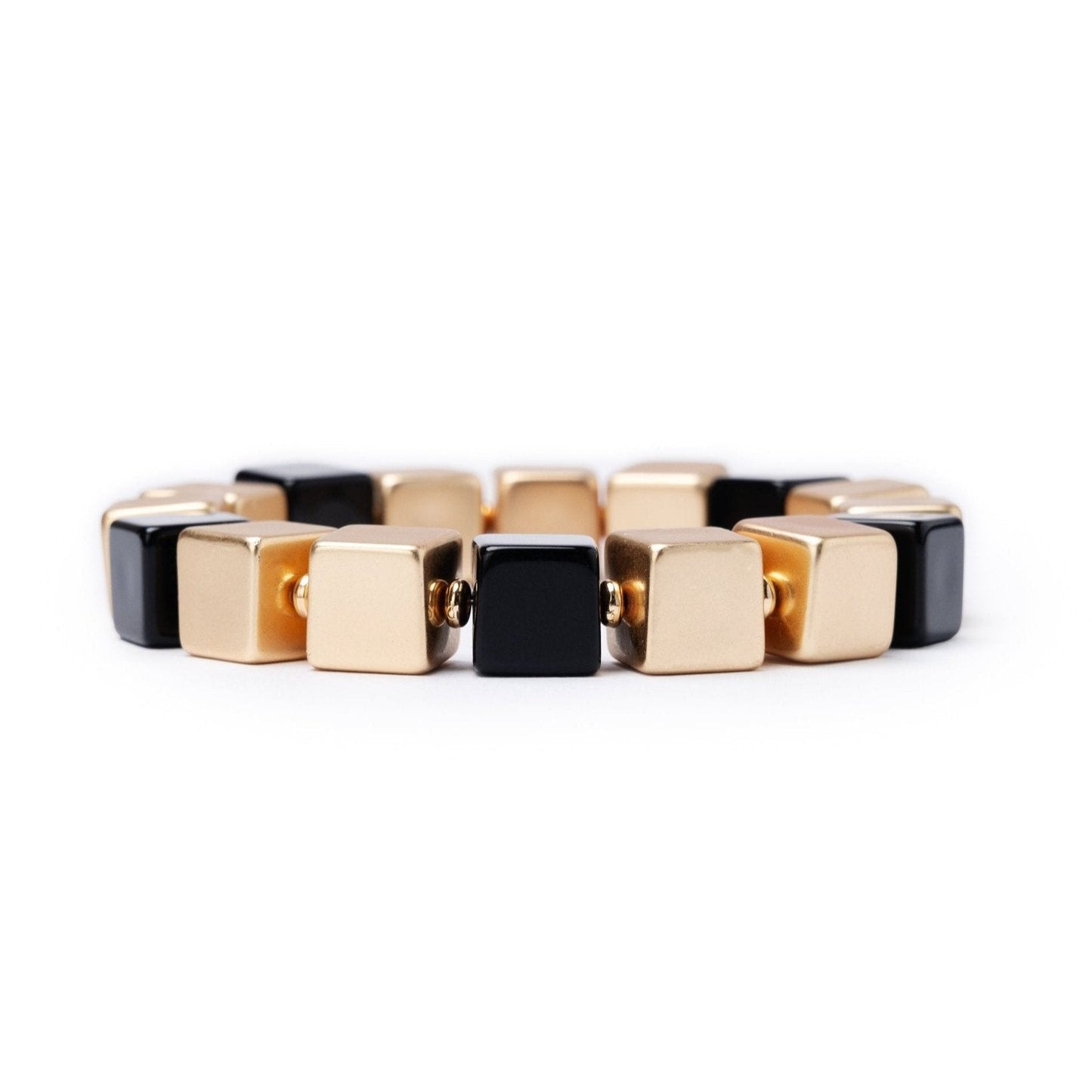 Bracciale elastico a forma di dadi con pietre nero - Mya Accessories