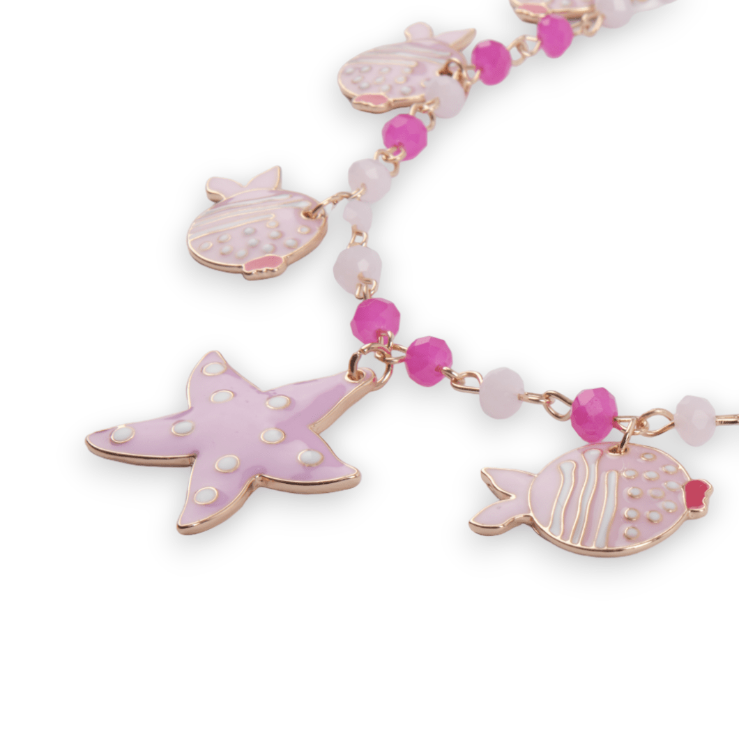 Collana vetro charms pesce in Metallo color Oro -Rosa e Bianco - Mya Accessories