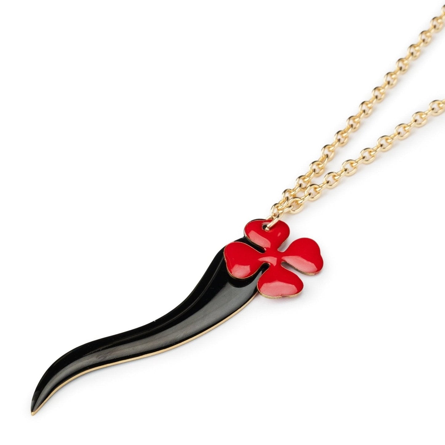 Collana lunga con pendente a corno smaltato nero - Mya Accessories