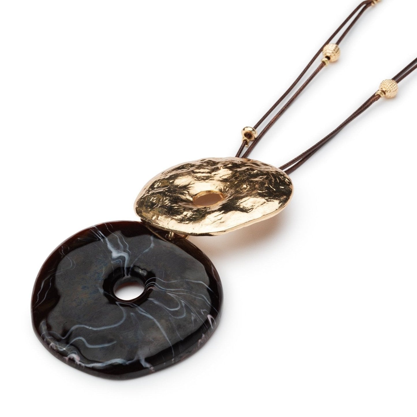 Collana lunga con laccio nero, pendente donut in resina nero - Mya Accessories
