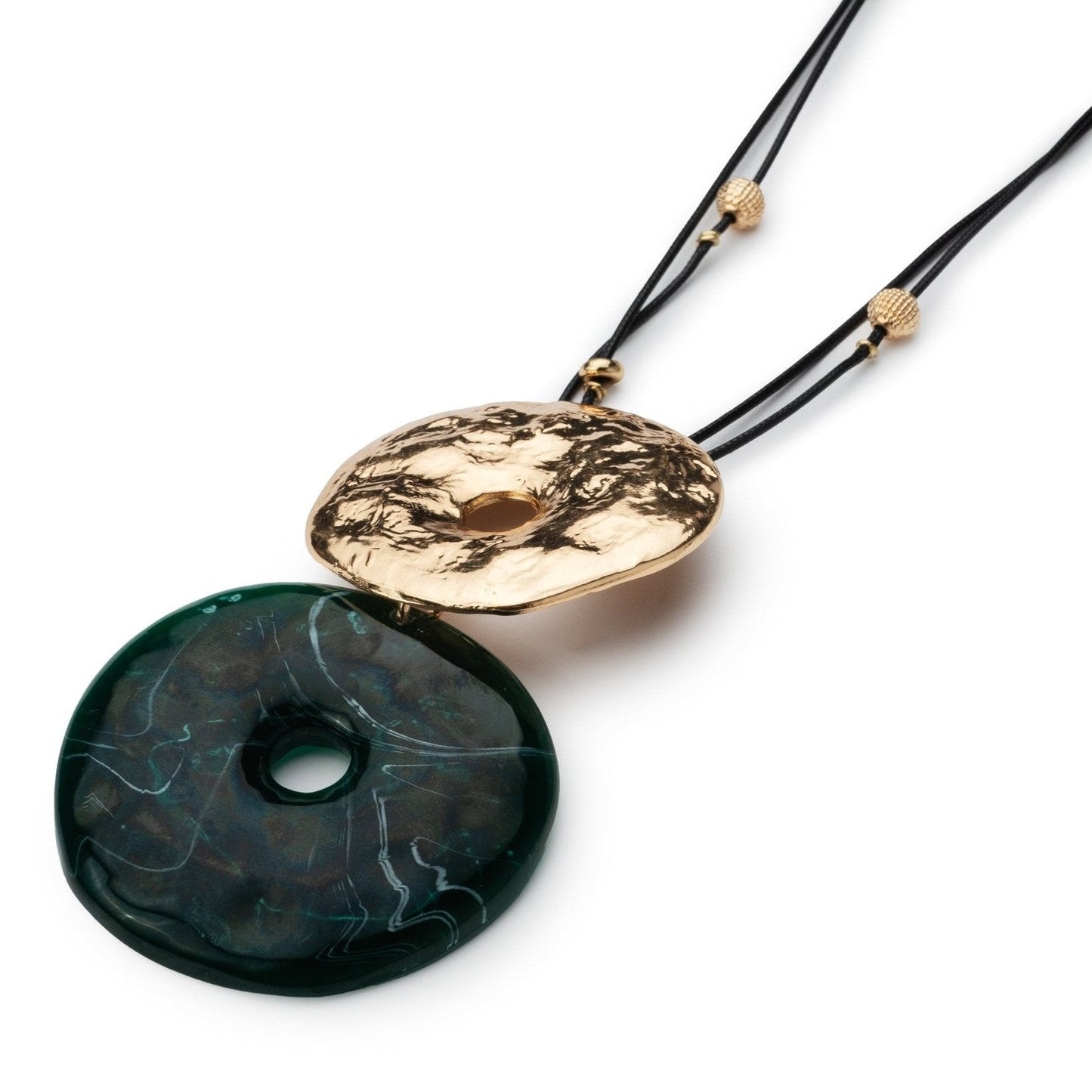 Collana lunga con laccio nero, pendente donut in resina verde - Mya Accessories