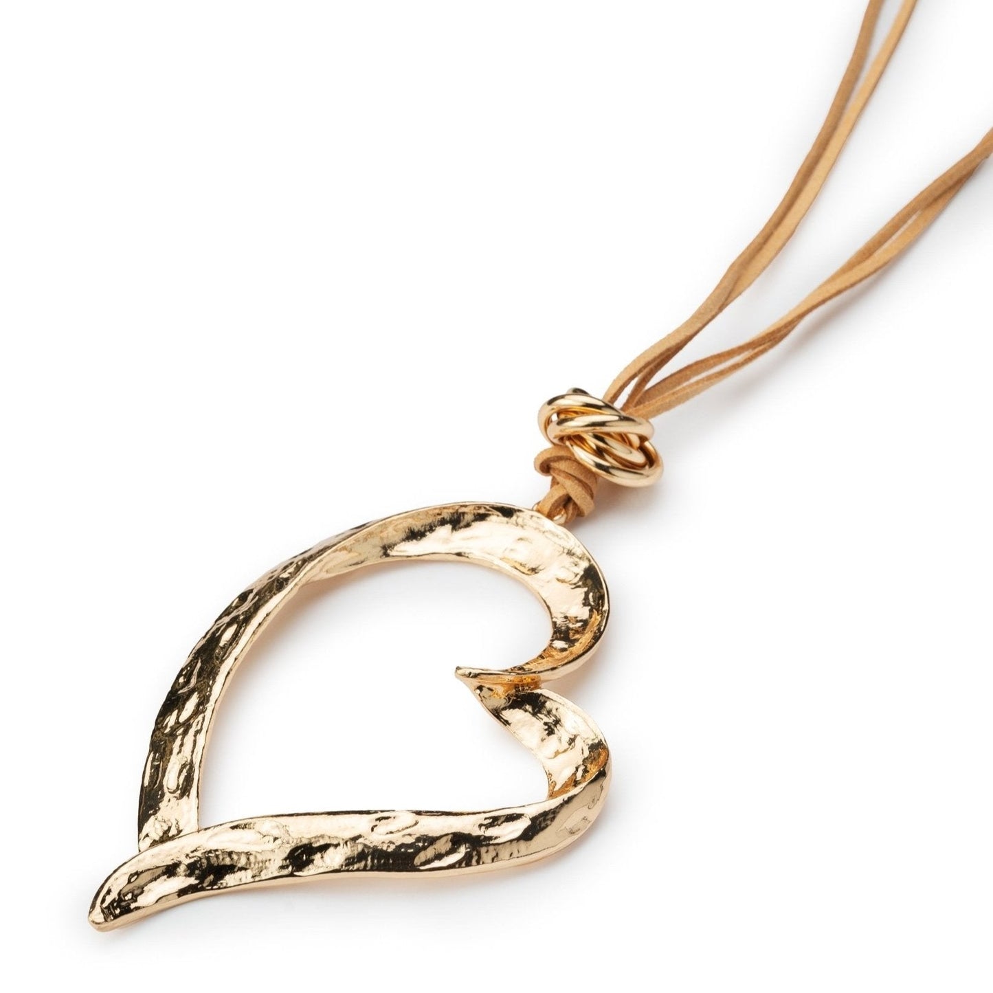Collana lunga con laccio in cuoio beige con cuore - Mya Accessories
