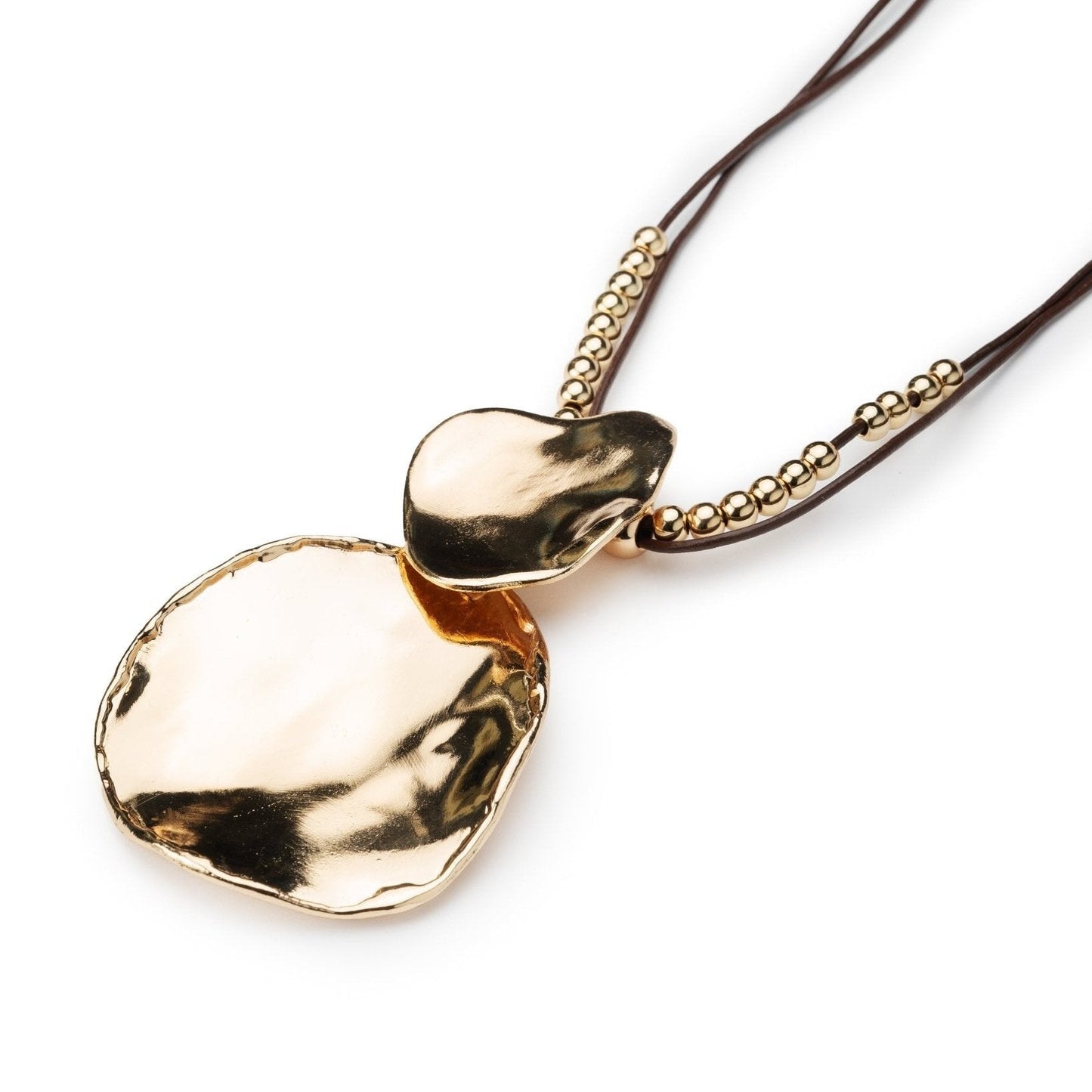 Collana lunga con laccio in cuoio con pendente a doppio medaglione - Mya Accessories