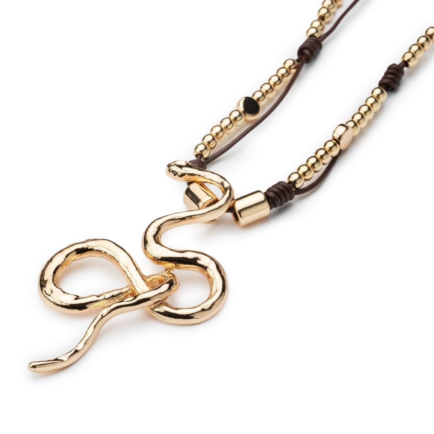 Collana lunga con laccio in cuoio con pendente a serpente - Mya Accessories