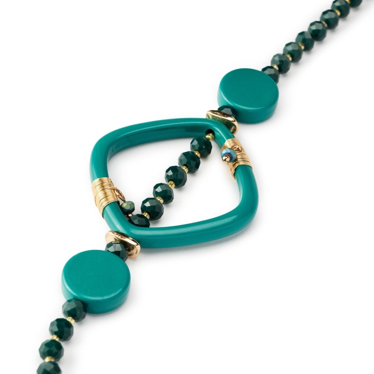 Collana lunga con microcristalli, inserti rombi color petrolio - Mya Accessories