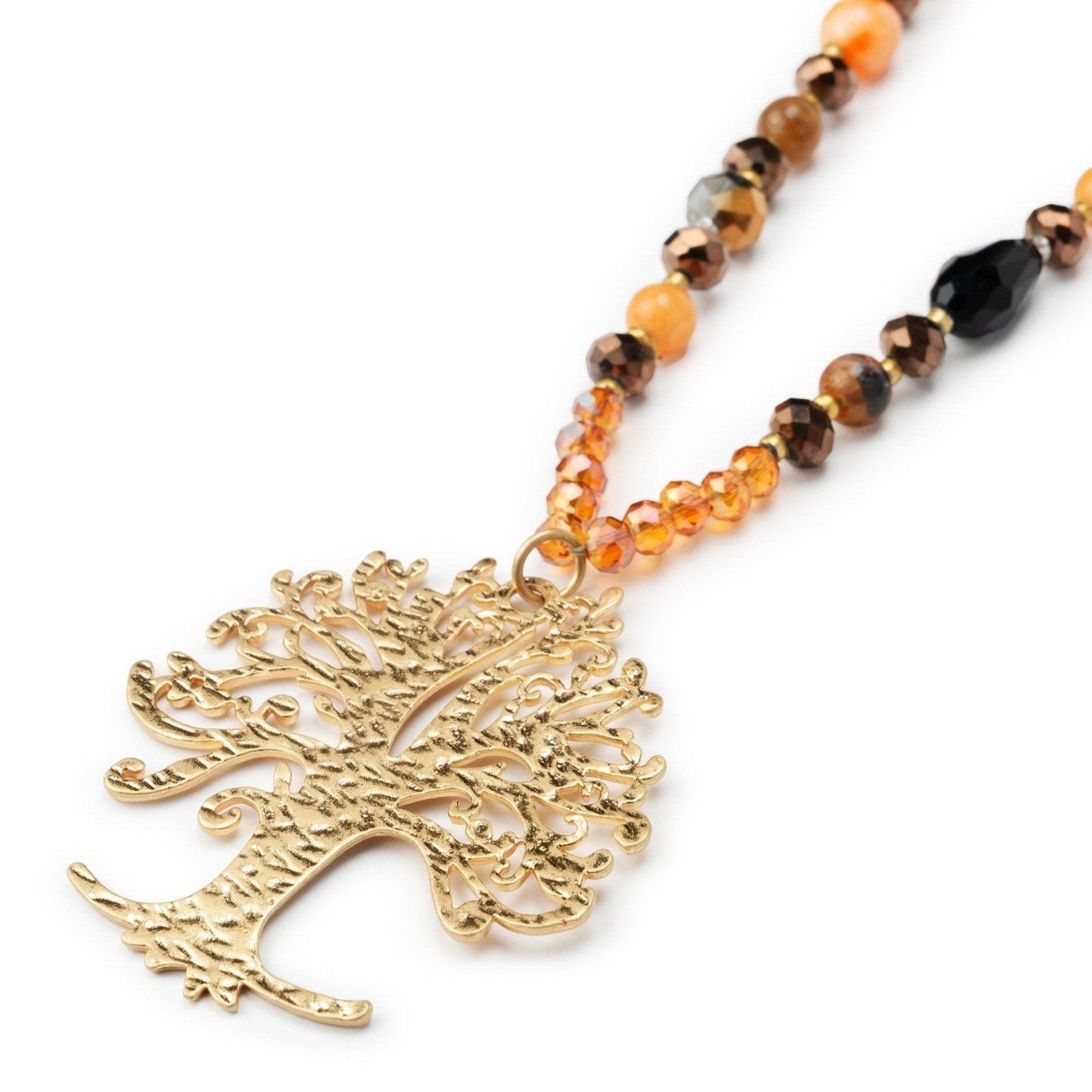 Collana lunga con microcristalli ambra, con pendente ad albero della vita - Mya Accessories