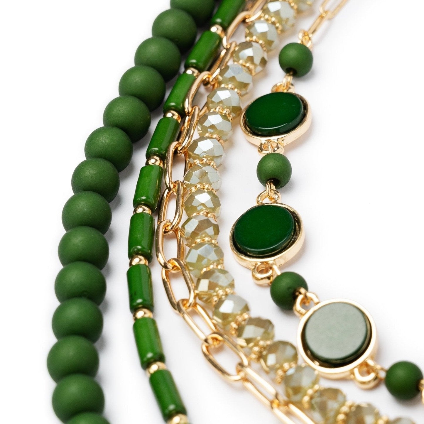 Collana multilinee in vetro e resina verde - Mya Accessories