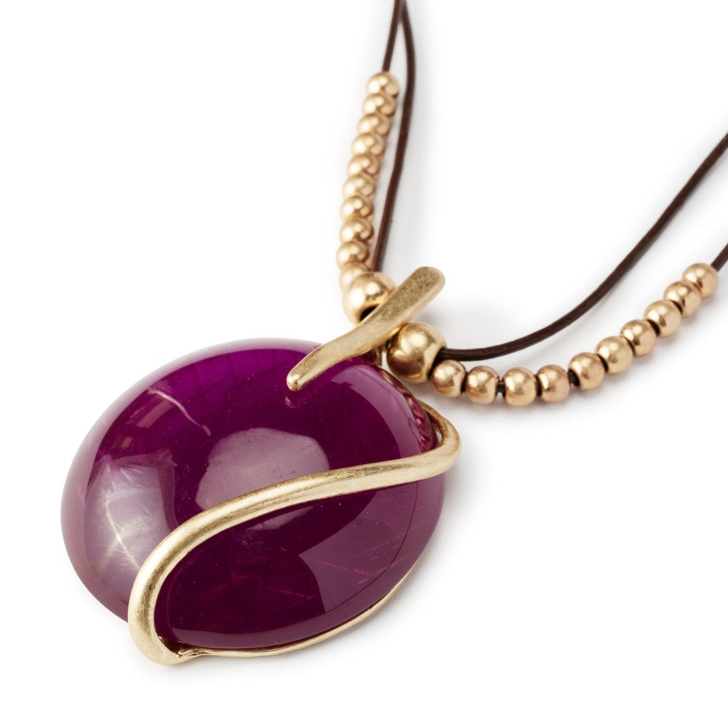 Collana lunga con laccio nero, pendente circolare in resina viola - Mya Accessories