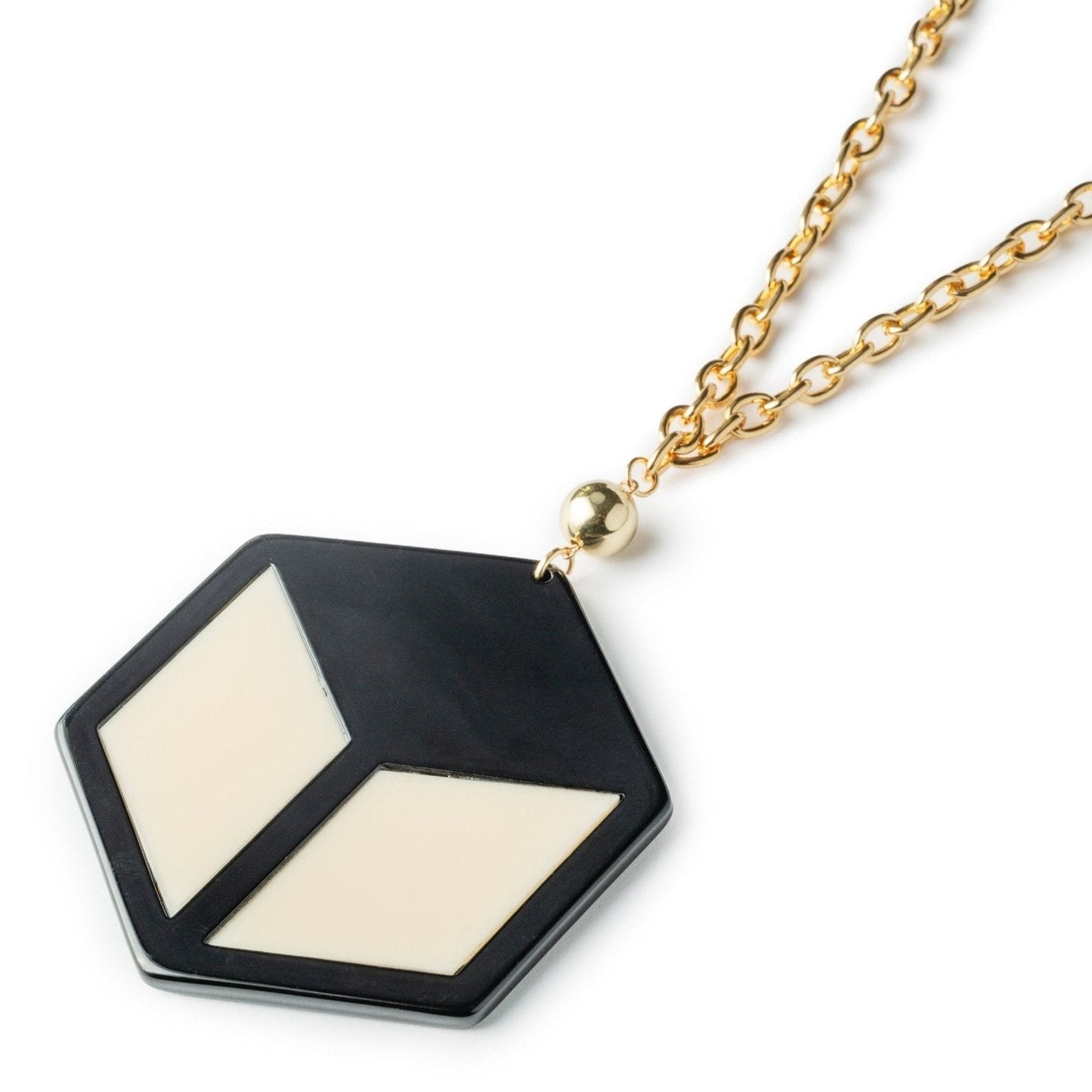 Collana lunga con pendente esagonale bianco e nero - Mya Accessories