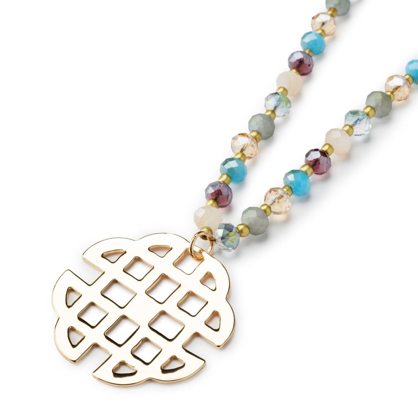 Collana lunga con microcristalli blu con pendente a griglia - Mya Accessories
