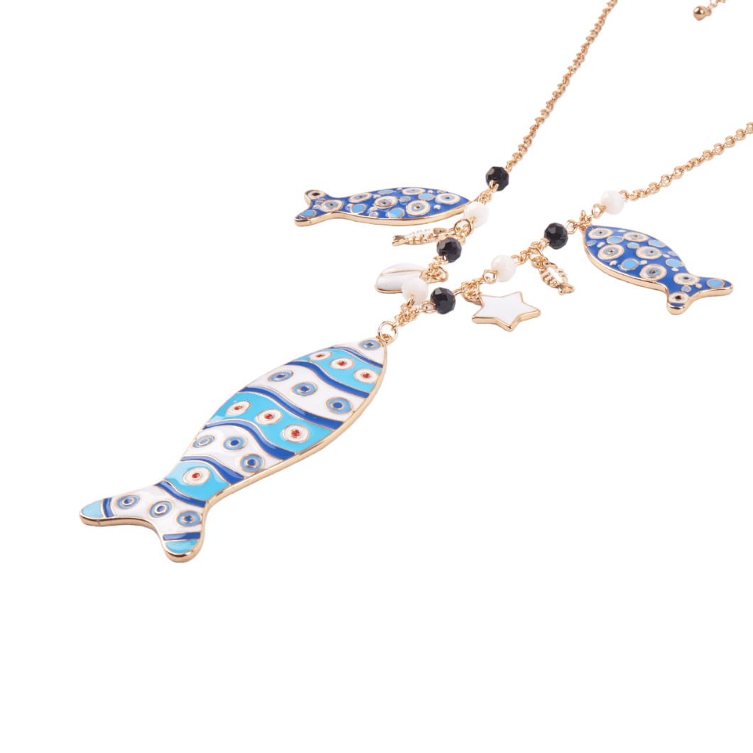 Collana charms pesce in Metallo color Oro - Blu- Rosso - Mya Accessories