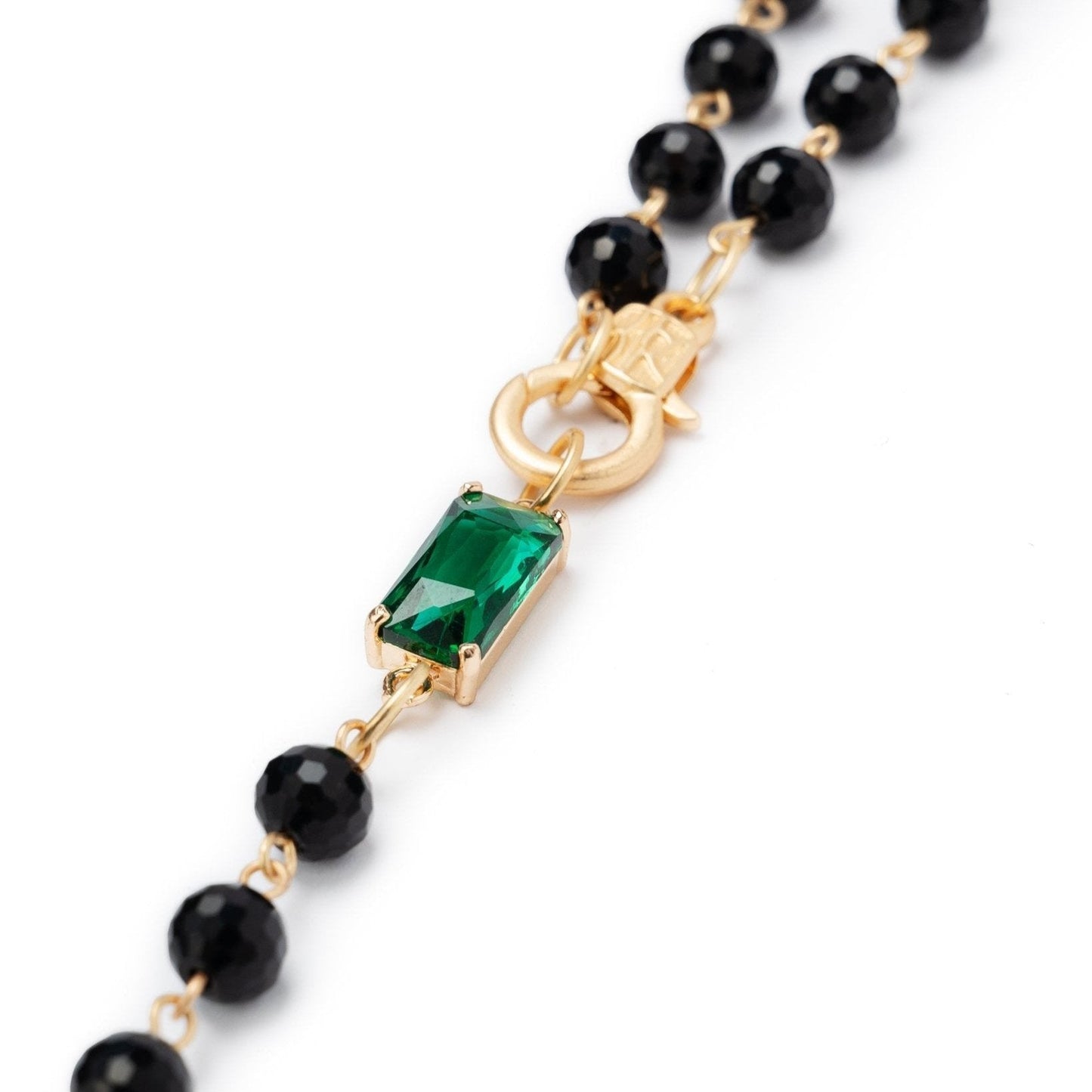 Collana lunga con sfere nere con pietra in vetro verde - Mya Accessories