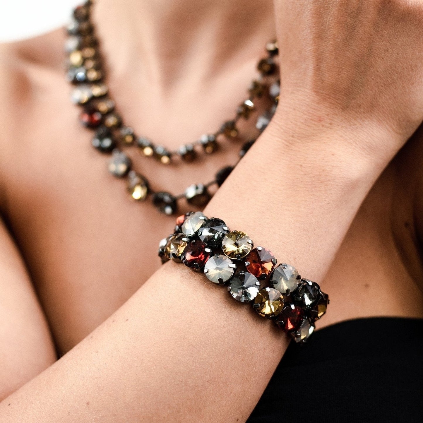 Bracciale a 2 fili con pietre in vetro topazio - Mya Accessories