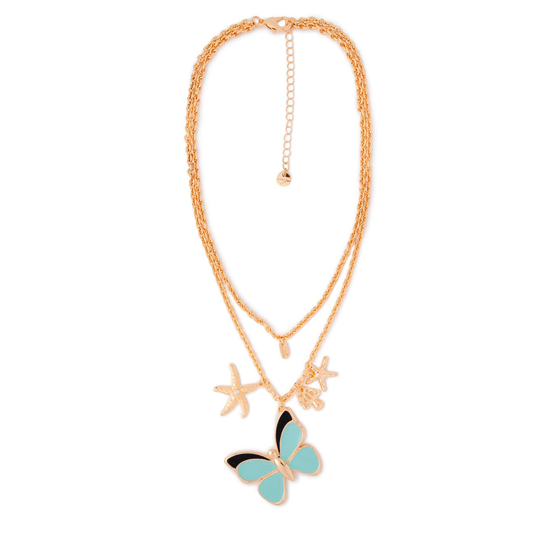 Collana girocollo doppia linea a catena con pendente a farfalla smaltata celeste - Mya Accessories