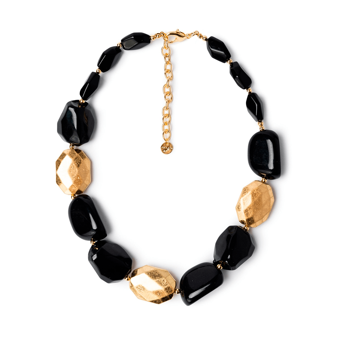 Collana con pietre nere in acrilico marmorzzate - Mya Accessories